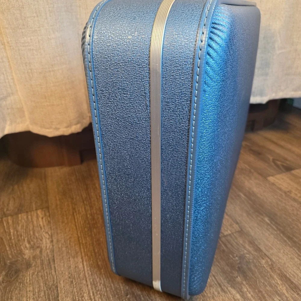 Vintage‎ Trojan Hard Shell Suitcase Set Metallic Blue Mid Century Modern Luggage